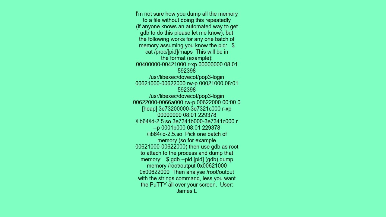 Dump a linux process's memory to file