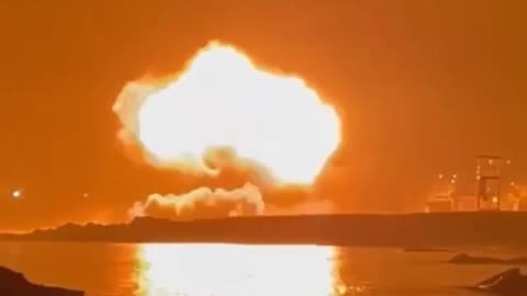 Detonation of one of the maritime drones during the night attack on the port of Tuapse.