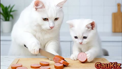 Cat Vlogs | Mama Cat Teaches Her Kitten to Paint Their Love and Cooking