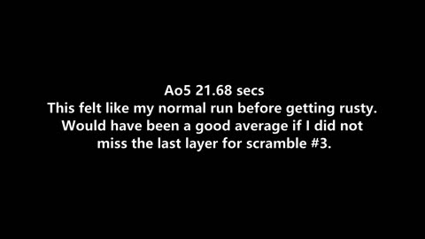 Uncle Solves Rubik's Day 41: 19 Sep 2025 Ao5 21.68 secs