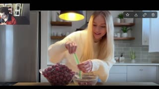 ASMR Video Of A Woman With Blond Hair And A Tall Height Pouring Grapes Into A Bowl Fake Video