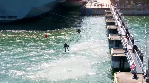 Jet suits showcased at British aircraft carrier in Singapore