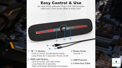 SOULION R90 Bluetooth Computer Speakers for Desktop, USB Powered 3.5mm AUX PC Speakers wit