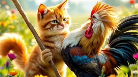 Cat vs Rooster: The Fight Ends in a Feast 🐱🍗