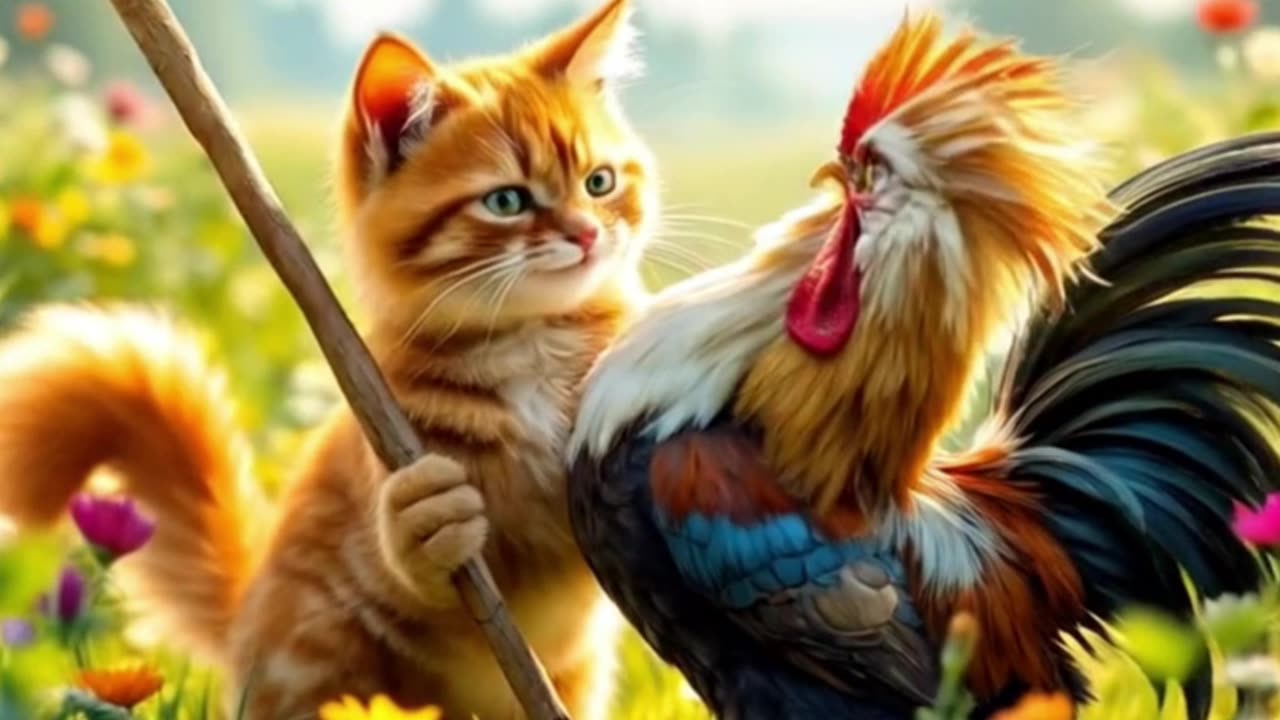 Cat vs Rooster: The Fight Ends in a Feast 🐱🍗