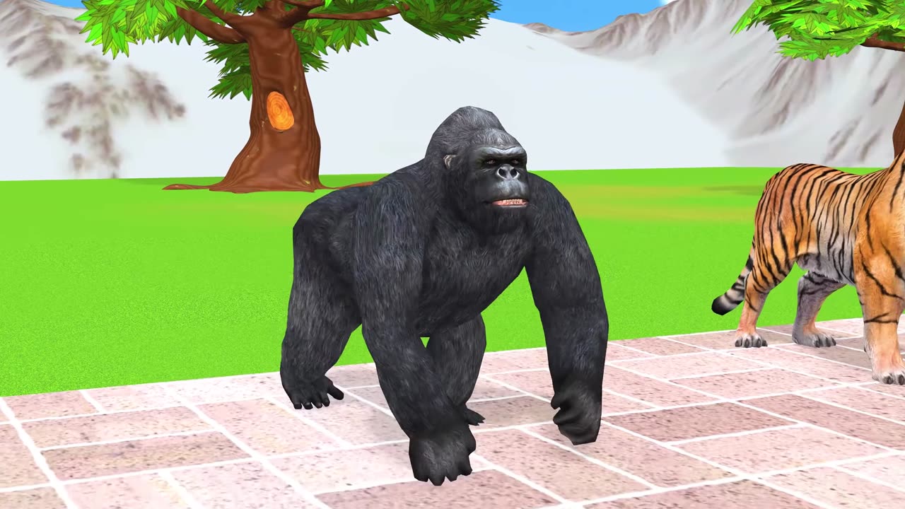 Long Slide Game With Elephant Gorilla Buffalo Hippopotamus Tiger 3d Animal Game Funny 3d