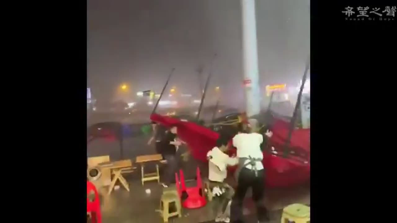 Typhoon-strength winds wreaked havoc across several cities in China