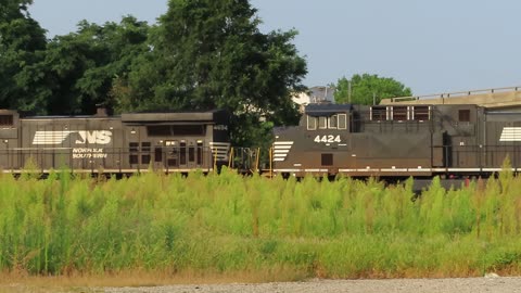 Norfolk Southern Intermodal container train with two DPUs going through Bellevue, Ohio