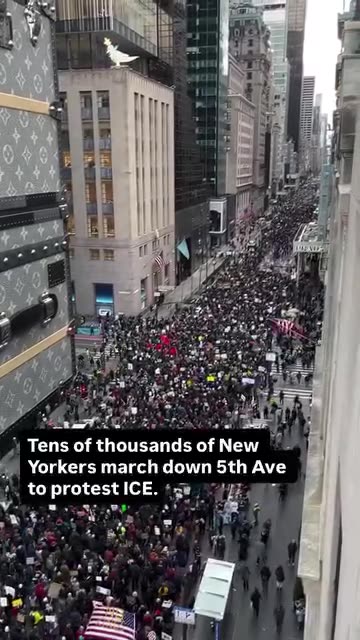 Tens of thousands of New Yorkers march down 5th Ave to protest ICE.
