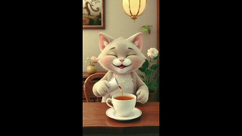 cute cat surving tea