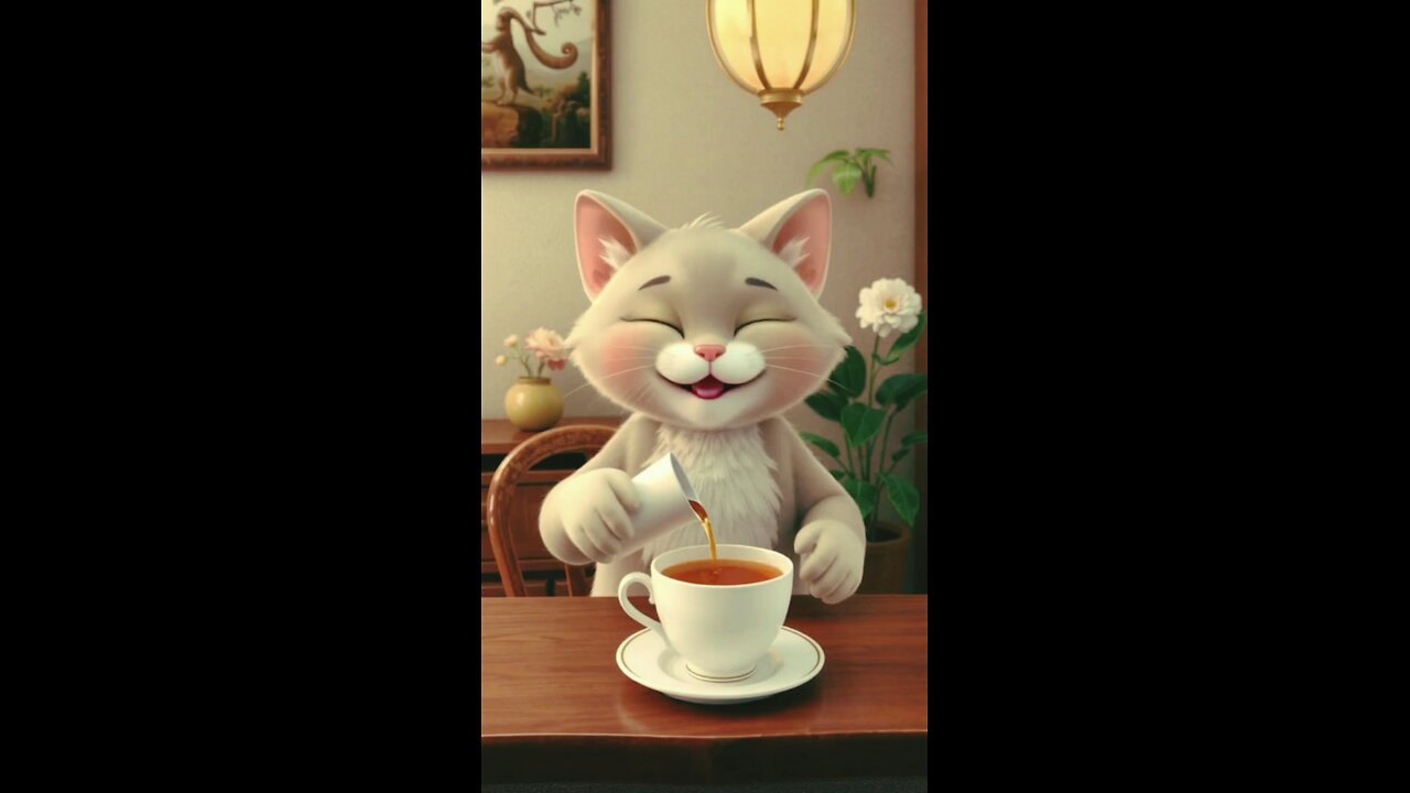 cute cat surving tea
