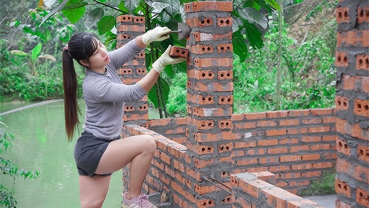 Using bricks and cement to build new pigsty that fits with nature