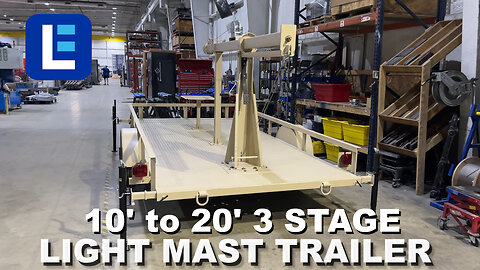 10' to 20' Three Stage Light Mast on Single Axle Trailer w/ Wheels - 18" Square Mounting Platform