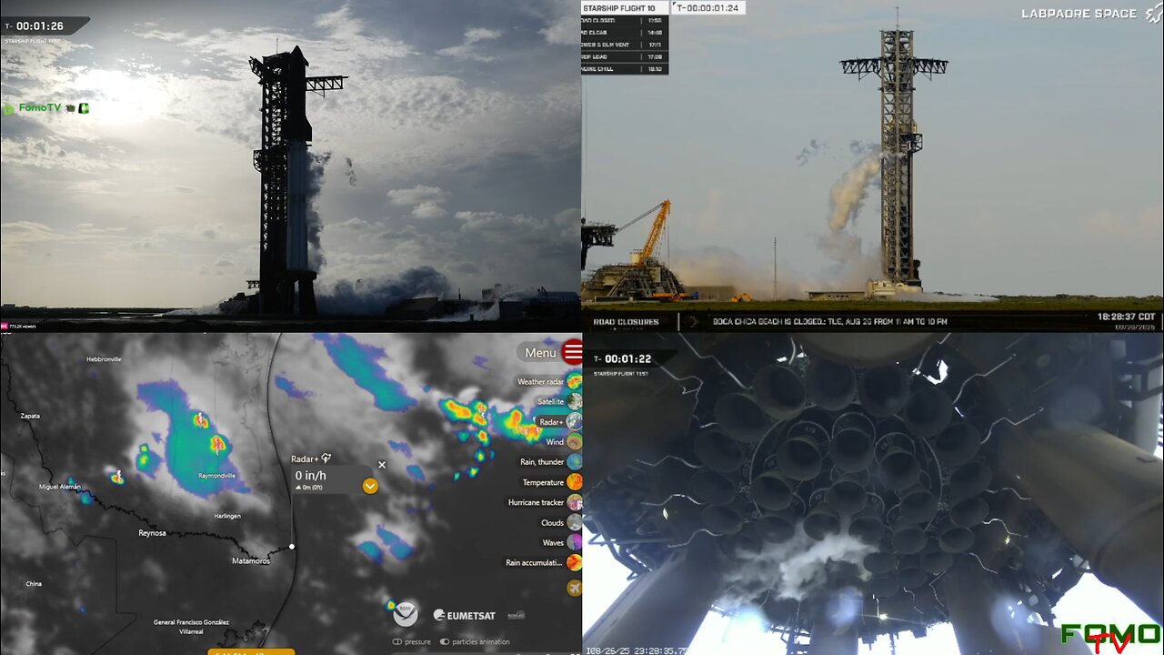 🔥 Space X Starship Launch 10 LIVE Multi View | Test Flight & Splash Down