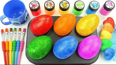 Oddly Satisfying Video _ How I Make 6 Glitter EGGS WITH Rainbow Lollipop Candy Hearts & Cutting ASMR