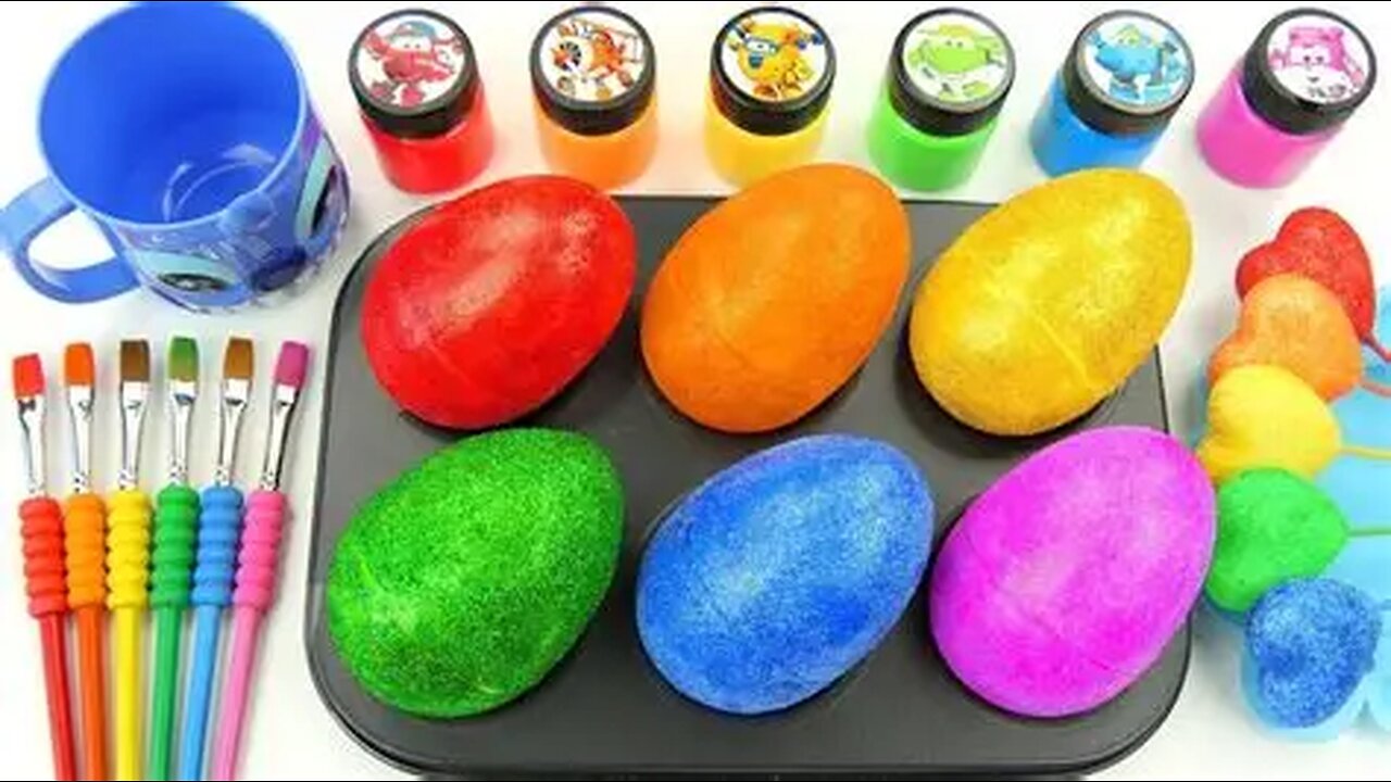 Oddly Satisfying Video _ How I Make 6 Glitter EGGS WITH Rainbow Lollipop Candy Hearts & Cutting ASMR