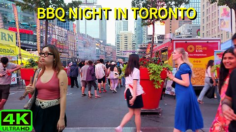【4K】Toronto Friday Night Walk Downtown Ribfest Canada 🇨🇦🍖