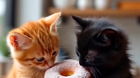 😽 😻 OMG CUTE AI KITTY MAKES DONUTS FOR HIS FREN