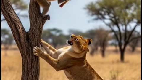 Smart Monkey Beats Up Lioness
