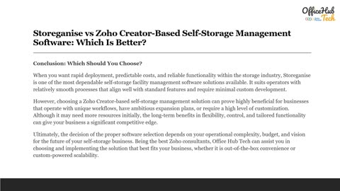 Storeganise vs Zoho Creator-Based Self-Storage Management Software: Which Is Better