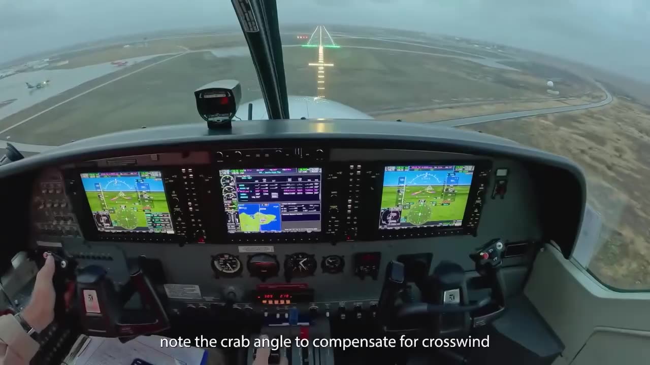 Landing of a Cessna 208 Caravan at Keflavik Airport (Iceland), view from the pilots' cockpit