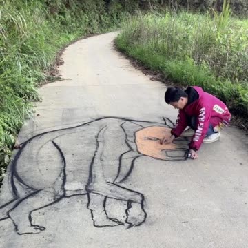 3D painting jackal versus dogs