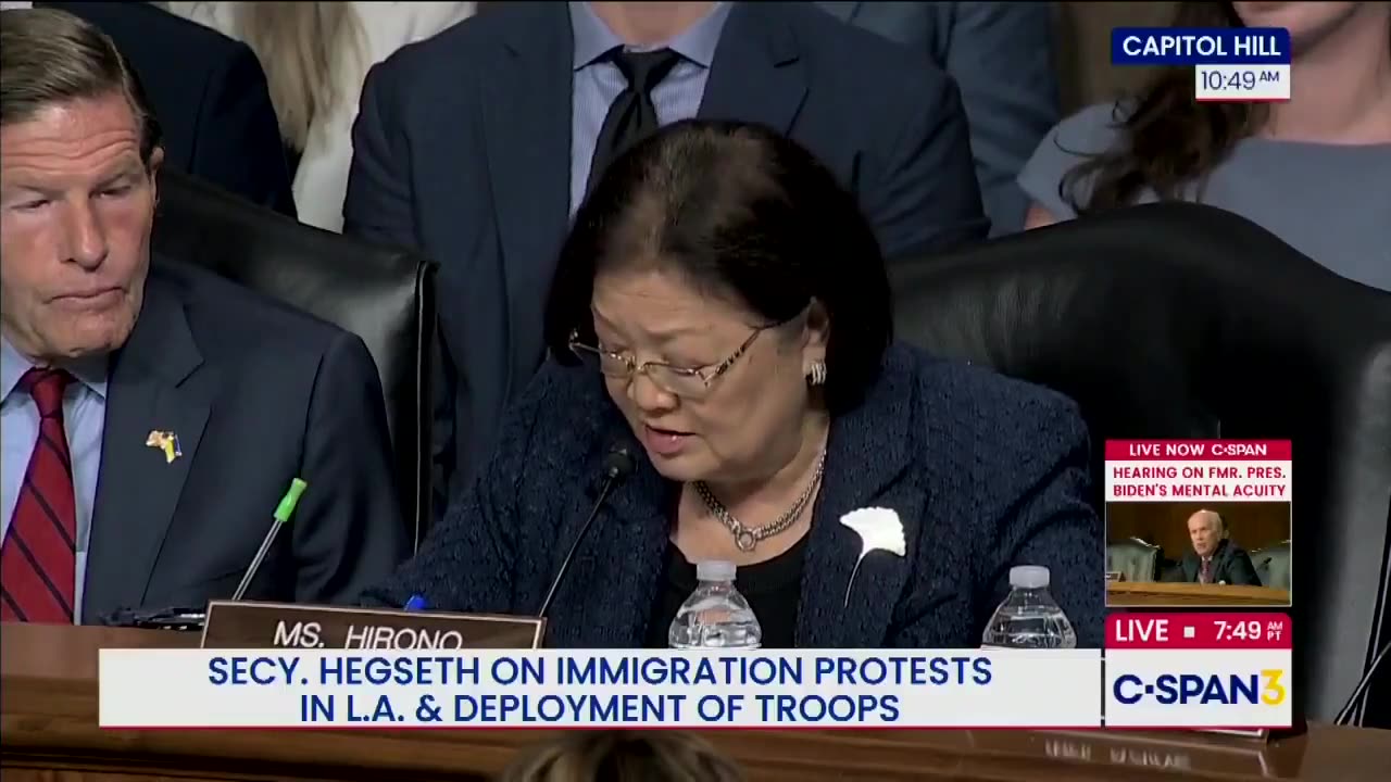 Democrat Senator Mazie Hirono: asks dumb question Pete Hegseth: exposes the stupidity