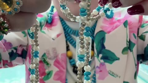 250602-2 Turquoise & Pearl Set: Oceanic Symphony on Neck and Ears