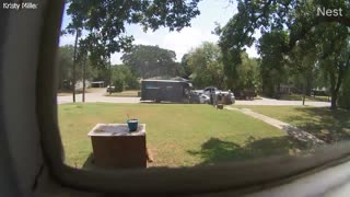 WILD Footage: Amazon Truck Hit Head-On by Sleeping Driver, Deliveryman Still Drops Off Package