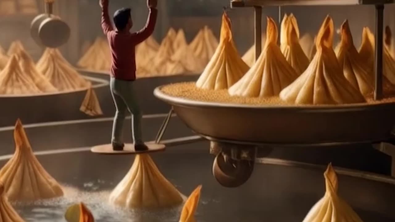 Little workers take on giant samosa! ♻️ Watch as they workers🎁🍔🥮 #shortvideo #shorts #ai
