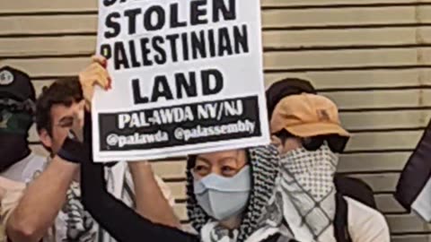 Zionist NYC mayor Eric Adams + "STOP THE SALE OF STOLEN LAND"