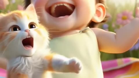 Baby and Kitten Discover a Garden of Giggles!