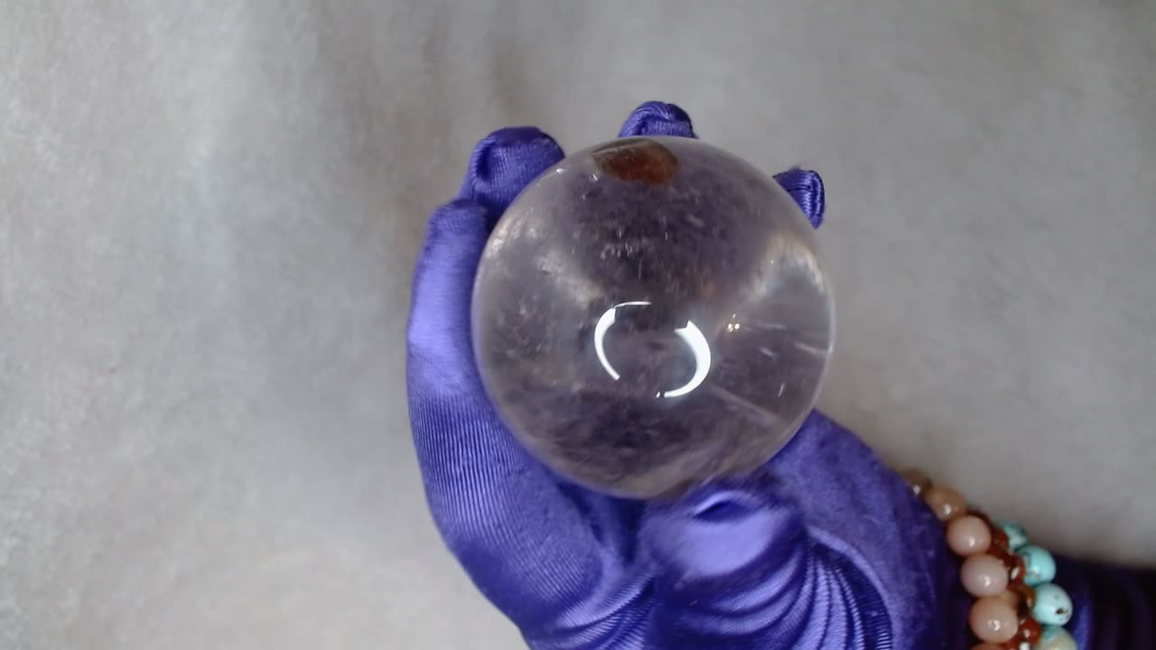 51mm Natural Clear Quartz Ball, Clear Quartz Sphere, Red Tourmaline Inclusions