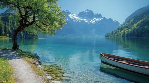Lake and Mountain Scenery: Crystal Clear Water and Snow-Capped Mountains