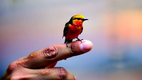 Graceful Bond A Finch on the Fingertip