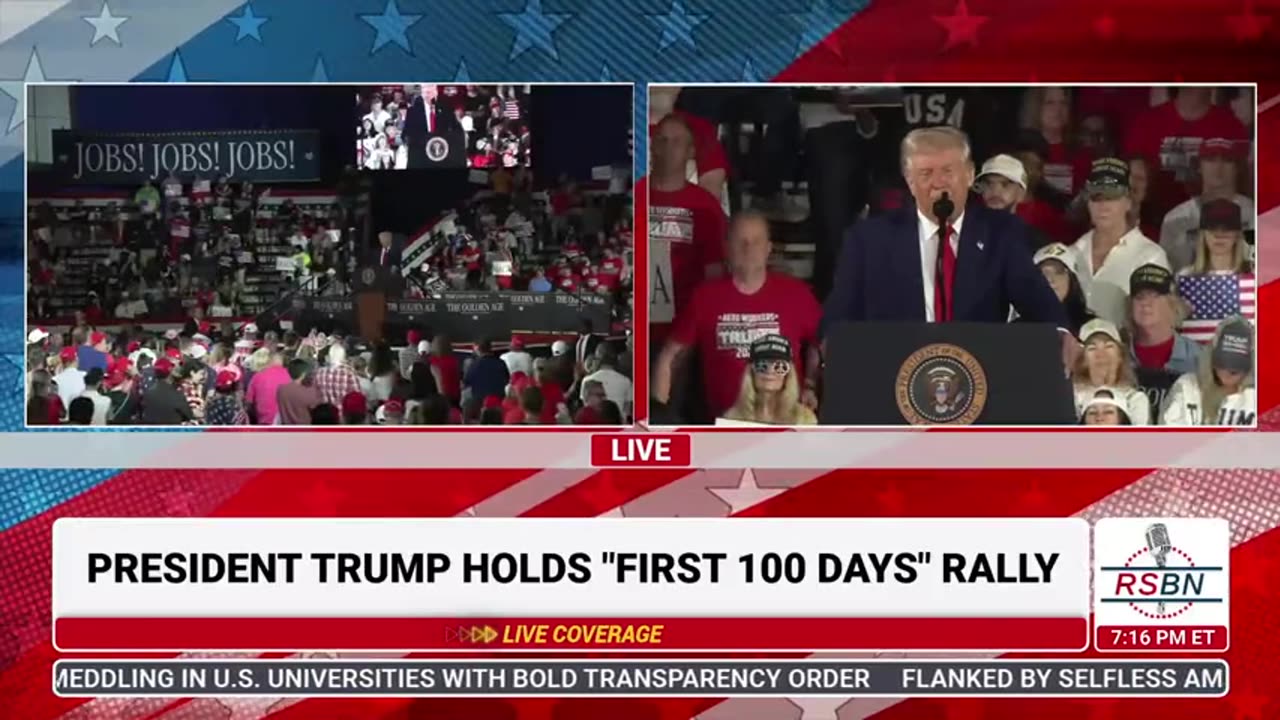 RSBN President Trump Holds a Rally Celebrating his First 100 Days in Warren, MI - 4-29-25