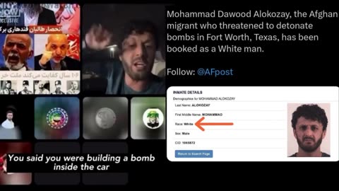 Afghan national who threatened to bomb Fort Worth, Texas, booked as a “White man”!