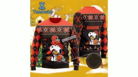 Cleveland Browns Snoopy Woodstock Black Orange Christmas Sweater Friends