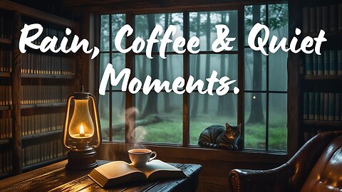 Rainy Forest Cabin with Cat & Coffee | Relaxing Ambience with Rain, Birds & Soft Music