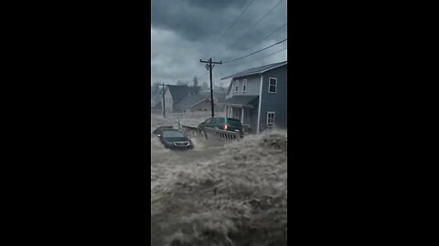 Huge flood drags houses and cars