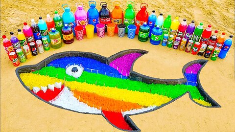 How to make Rainbow Bull Shark with Orbeez, Big Fanta, Monster, Coca-Cola vs Mentos & Popular Sodas