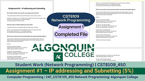 Student Work (Assignment)|24F_CST8109_450 Network Programming Assignment 1 Work video | Algonquin