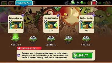 Plants vs Zombies 2 - Plant of the Week - Bamboo Spartan - May 2025