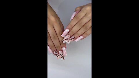 Beautiful Brown Tree Nail Art with Pink Flowers 🌸 | Trending Nature Inspired Nail Design 2025