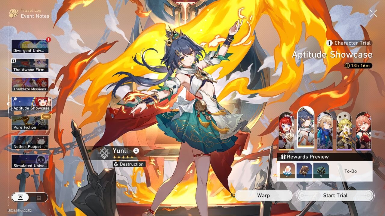 Aptitude Showcase - Yunli - Honkai: Star - Version 3.1
