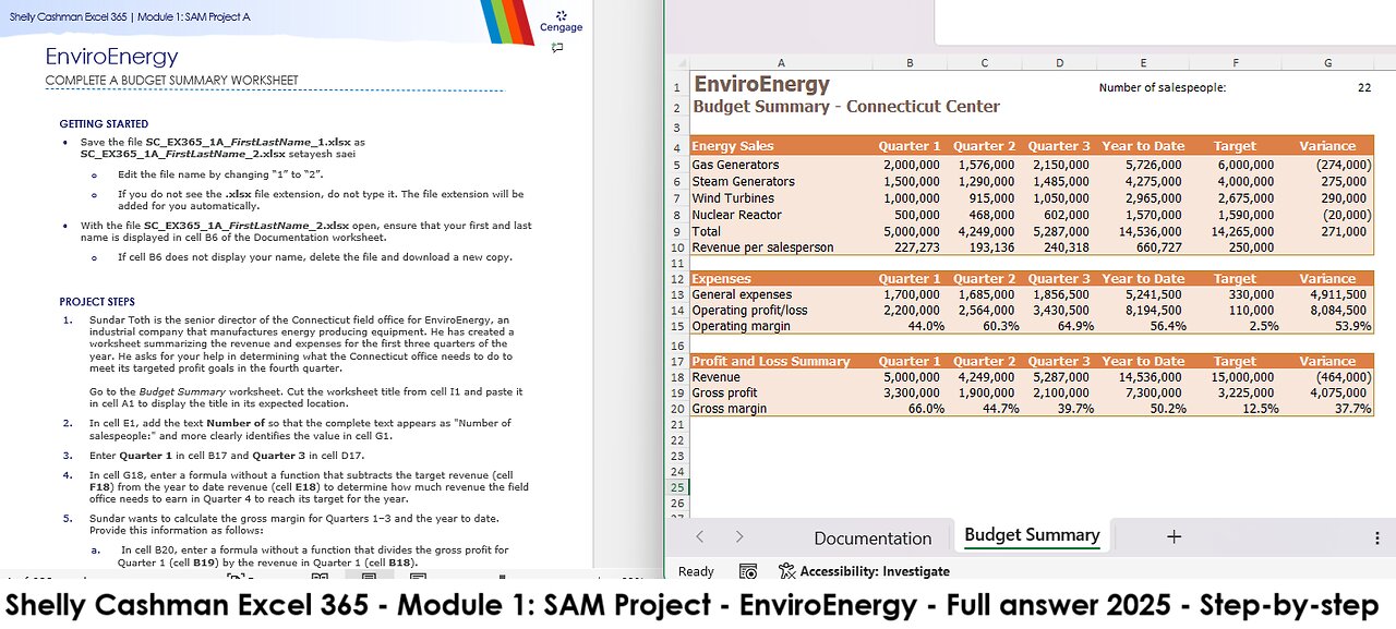 Shelly Cashman Excel 365 | Module 1: SAM Project A | EnviroEnergy (Full answer in 2025)