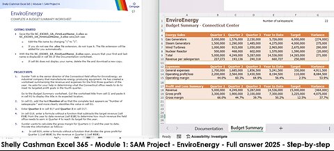 Shelly Cashman Excel 365 | Module 1: SAM Project A | EnviroEnergy (Full answer in 2025)