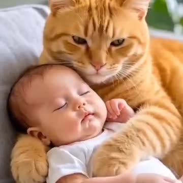 🤔 Cats Take Care Of Human Baby