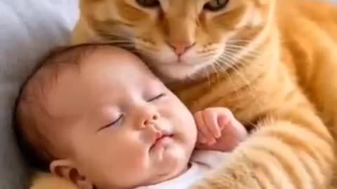 🤔 Cats Take Care Of Human Baby