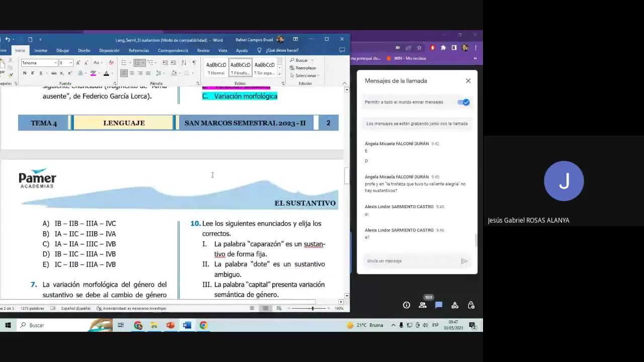 PAMER SEMESTRAL 2023 | Semana 04 | Lenguaje: Sustantivo